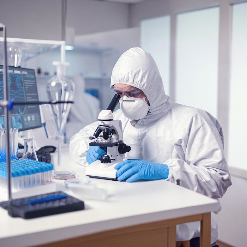Accredited lab analyzing post-treatment air samples